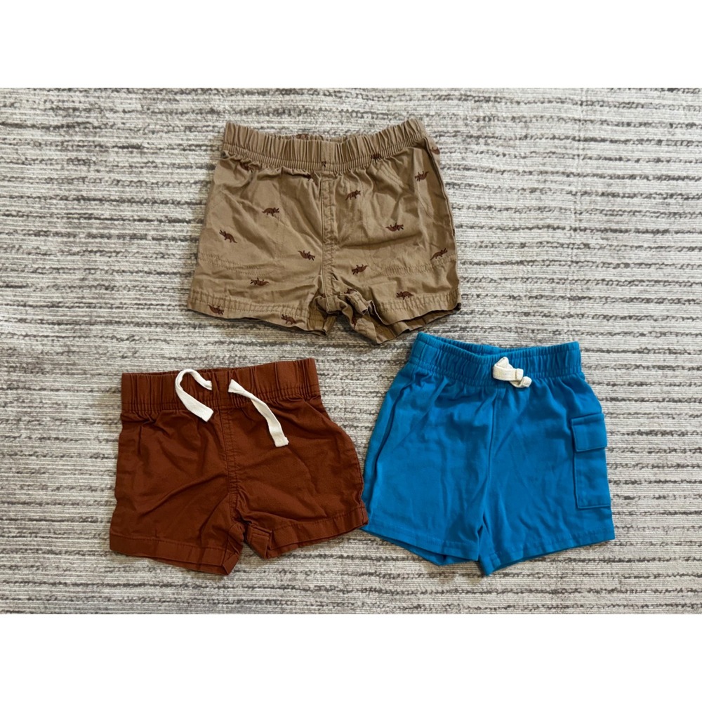 Carter's Okie Dokie Baby Boy Shorts Lot 3 Pack 6M Dinosaur Cargo Rust Blue Tan